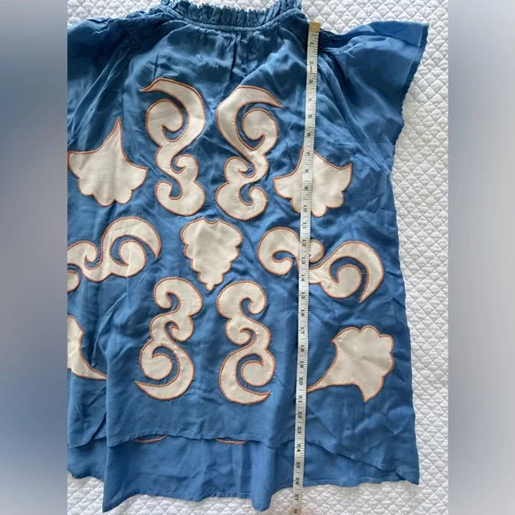 Chufy Kathmandu Heights Silk Embroidered Boho Blouse Blue Size L - Picture 9 of 10